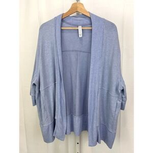 ATHLETA Lotus Wrap Cardigan Sweatshirt Short Sleeve Pockets Heather Blue S M
